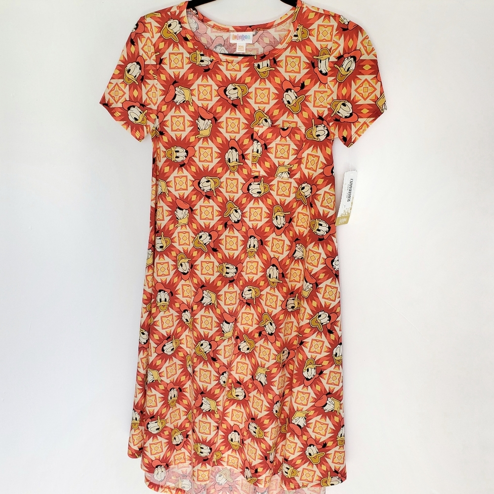 Disney x LuLaRoe Collab Donald Duck Orange Carly Dress XXS NEW
